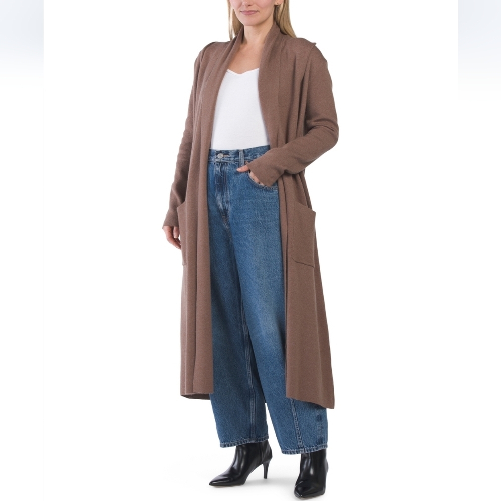 Max Sport Mocha Double Knit Long Cardigan Sweater